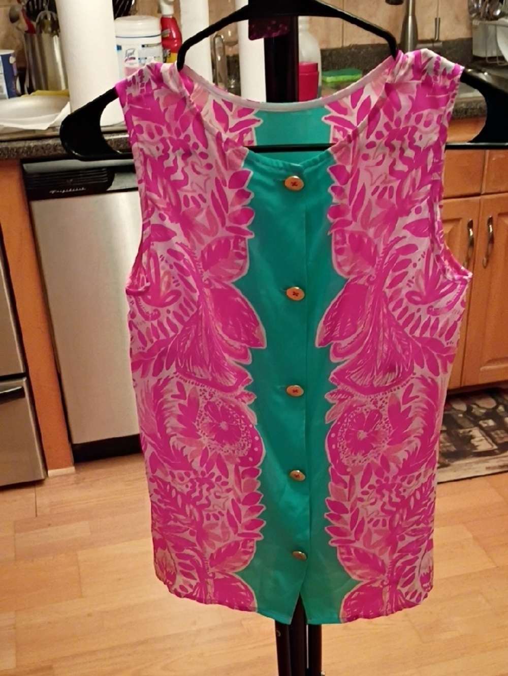 Lilly Pulitzer Pink Floral Tank with Teal Center - Picture 9 of 12